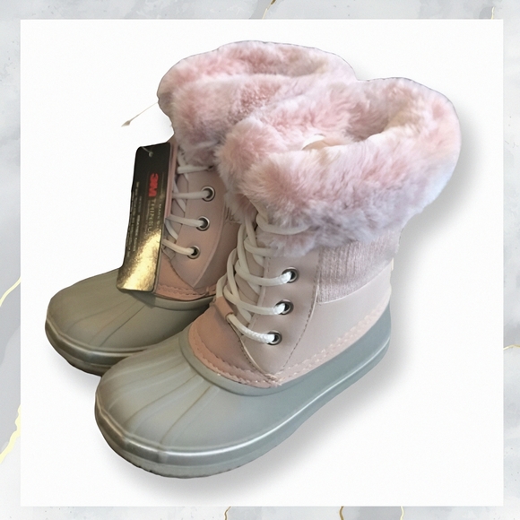 NWT! LONDON FOG Cold Weather Commander Boots PINK/GREY Toddler Size 10 Rain/Snow - Picture 1 of 12